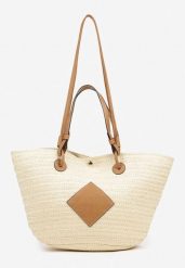 Beżowa Torebka w Stylu Boho z Plecionki Galofina. Brązowe torebki shopper damskie Born2be, bez wzorów, z jeansu, biznesowe, bez dodatków. Za 99.99 zł.