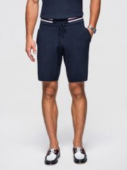 Strukturalne wiskozowe szorty męskie REGULAR - granatowe V2 - Rozmiar: XL. Niebieskie szorty męskie Ombre Clothing, m, bez wzorów, z dzianiny, biznesowe. Za 249.99 zł.