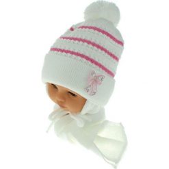Czapka dziecięca z szalikiem CZ+S 042A różowo-biała r. 46-48. Czapki dla dzieci marki Proman. Za 52.11 zł.