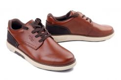 Rieker B3313-24 brown, półbuty męskie. Brązowe półbuty na co dzień męskie Rieker, ze skóry, bez zapięcia. Za 439.90 zł.