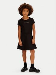 Calvin Klein Sukienka codzienna Skater LVCKSJH02G Czarny Regular Fit. Czarne sukienki dla dziewczynek Calvin Klein, bez wzorów, z syntetyku, bez ramiączek. Za 299.99 zł.
