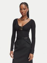 Elisabetta Franchi Bluzka MD-005-67E2-V280 Czarny Slim Fit. Czarne bluzki damskie Elisabetta Franchi, bez wzorów, z wiskozy, bez kołnierzyka, bez ramiączek. Za 1,199.00 zł.