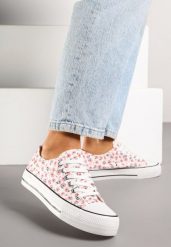 Różowe Trampki z Cholewką Zdobioną Kwiatowym Wzorem Folaianna. Czerwone trampki i tenisówki damskie Born2be, z aplikacjami, z jeansu, klasyczne, bez zapięcia. Za 44.99 zł.