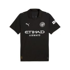 Zewnętrzna koszulka Manchester City 2025/26. Czarne koszulki sportowe męskie Puma, l, bez wzorów, z materiału, bez kołnierzyka, bez ramiączek, na fitness i siłownię. Za 412.55 zł.