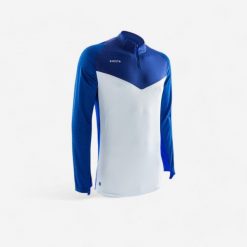 Bluza do piłki nożnej na krótki suwak Kipsta CLR. Białe bluzy męskie KIPSTA, s, bez wzorów, z materiału, bez kaptura, do biegania. Za 119.99 zł.