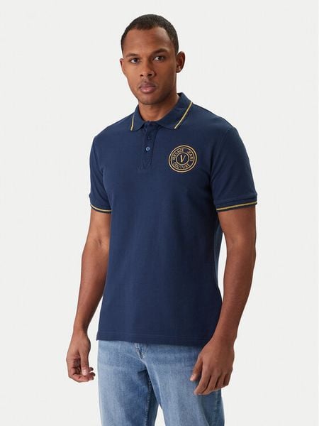 Versace Jeans Couture Polo 80GAGT03 CJ01T Niebieski Regular Fit. Niebieskie koszulki polo męskie Versace Jeans Couture, m, bez wzorów, z bawełny, bez ramiączek. Za 679.99 zł.