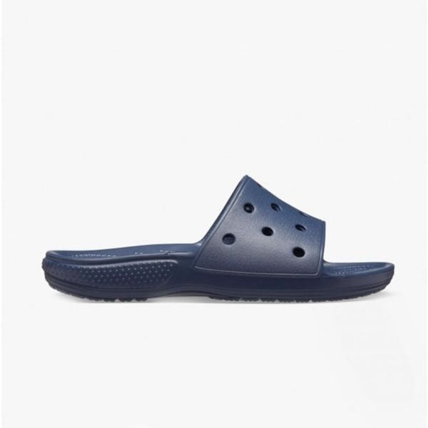 Klapki basenowe Crocs Classic Slide. Niebieskie klapki damskie Crocs, bez wzorów. Za 85.99 zł.