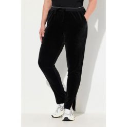 Damskie Aksamitne spodnie dresowe błyszcząca lamówka elastyczny pas kieszenie. Czarne spodnie dresowe damskie Ulla Popken, plus size, bez wzorów, z dresówki. Za 244.99 zł.