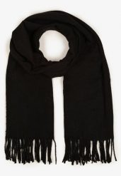 Czarny Szalik z Bawełną i Wiskozą Ozdobiony Frędzlami Deozelle. Czarne szaliki i chusty damskie Born2be, na jesień, bez wzorów, z bawełny, eleganckie. Za 39.99 zł.