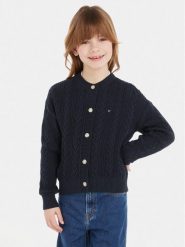 Tommy Hilfiger Kardigan KG0KG07628 Granatowy Regular Fit. Niebieskie swetry dla dziewczynek Tommy Hilfiger, bez wzorów, z bawełny, bez kołnierzyka, bez ramiączek, bez kaptura. Za 339.99 zł.