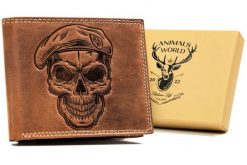 Portfel skórzany Always Wild N992L-CHM-SKULL brązowy. Brązowe portfele męskie Always Wild, bez wzorów, z nubiku. Za 50.00 zł.