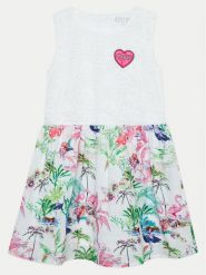 Guess Sukienka codzienna K4GK31 WG5N0 Biały Regular Fit. Białe sukienki dla dziewczynek Guess, z aplikacjami, z bawełny, bez ramiączek. Za 199.99 zł.