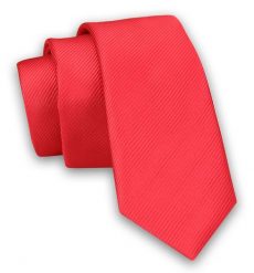 Krawat Męski w Delikatny Prążek ŚLEDŹ (wąski) - 5 cm - Angelo di Monti, Czerwony. Czerwone krawaty i muchy Angelo di Monti, bez wzorów. Za 45.00 zł.