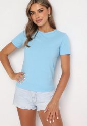 Niebieski T-shirt z Krótkim Rękawem Elldora. Niebieskie bluzki damskie Born2be, l, bez wzorów, z bawełny, bez kołnierzyka. Za 19.99 zł.
