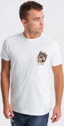 Ombre T-shirt męski bawełniany z nadrukiem na klatce piersiowej - biały V3 OM-TSPT-0167 XL. Białe t-shirty męskie Ombre, m, bez wzorów, z bawełny, bez kołnierzyka. Za 29.99 zł.