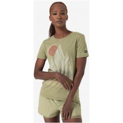 Koszulka z krótkim rękawem damska SUPER.NATURAL Etretat Cliffs Tee. Zielone koszulki sportowe damskie super.natural, l, bez wzorów, bez kołnierzyka, bez ramiączek. Za 379.99 zł.