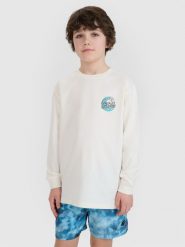 4F Longsleeve oversize z nadrukiem chłopięcy - biały 158 (12-13 lat). Białe t-shirty dla chłopców 4f, bez wzorów, z bawełny, bez ramiączek. W wyprzedaży za 19.99 zł.