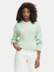 Tommy Hilfiger Sweter WW0WW48433 Zielony jasny Regular Fit. Zielone swetry damskie Tommy Hilfiger, s, bez wzorów, z bawełny, bez kołnierzyka, bez ramiączek, bez kaptura. Za 649.99 zł.