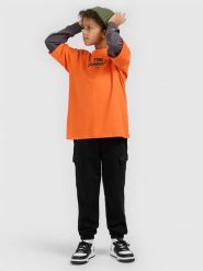 4F T-shirt loose z nadrukiem chłopięcy - pomarańczowy 140 (9-10 lat). Brązowe t-shirty dla chłopców 4f, bez wzorów, z bawełny, bez ramiączek. Za 59.99 zł.