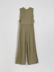 Dwuczęściowa piżama z wiązaniami - oliwkowy. Zielone piżamy damskie Reserved, l, bez wzorów, z dzianiny, bez ramiączek. W wyprzedaży za 55.99 zł.