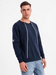 Bluza męska z ozdobnymi zamkami z przodu – granatowa V2 OM-SSNZ-0187 - XXL. Niebieskie bluzy męskie Ombre Clothing, l, z aplikacjami, z bawełny, bez kaptura. Za 113.99 zł.