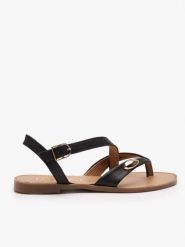 Czarne japonki z ozdobą. Czarne klapki damskie Ryłko, z aplikacjami, ze skóry, eleganckie, bez obcasa, na płaskiej podeszwie. Za 349.99 zł.
