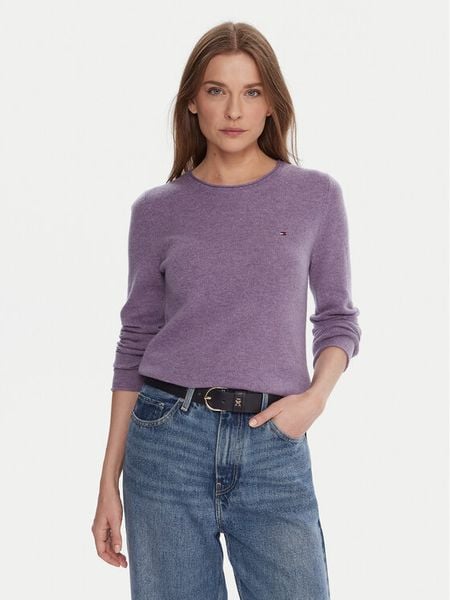 Tommy Hilfiger Sweter WW0WW40264 Fioletowy Regular Fit. Fioletowe swetry damskie Tommy Hilfiger, xs, bez wzorów, z wełny, bez kołnierzyka, bez ramiączek, bez kaptura. Za 419.99 zł.