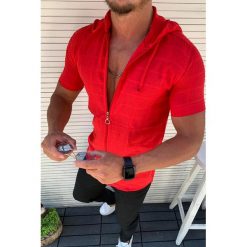 Koszulka męska BOBO RED. Czerwone bluzy męskie Koszulka męska BOBO RED, l, bez wzorów, bez kaptura. W wyprzedaży za 79.00 zł.