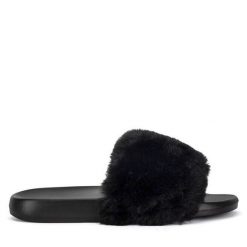 Klapki DeeZee. Czarne klapki damskie DeeZee, bez wzorów, bez obcasa. Za 69.99 zł.