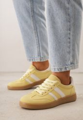 Żółte Sneakersy Typu Tenisówki Ozdobione Paskami po Bokach Fefia. Żółte trampki i tenisówki dziewczęce Renee, na wiosnę, bez wzorów, z jeansu, bez zapięcia. Za 99.99 zł.