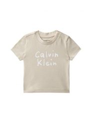 Calvin Klein Jeans T-Shirt LVCKSJA52B Beżowy Regular Fit. Brązowe t-shirty i topy dla dziewczynek Calvin Klein Jeans, bez wzorów, z bawełny, bez ramiączek. Za 89.99 zł.