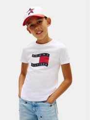 Tommy Hilfiger T-Shirt Wavy Flag KB0KB10275 Biały Regular Fit. Białe t-shirty dla chłopców Tommy Hilfiger, bez wzorów, z bawełny, bez ramiączek. Za 109.99 zł.