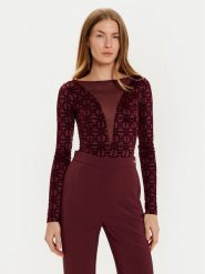 Elisabetta Franchi Body BO-011-47E2 Bordowy Slim Fit. Czerwone bluzki damskie Elisabetta Franchi, bez wzorów, z syntetyku, bez kołnierzyka, bez ramiączek. Za 789.99 zł.