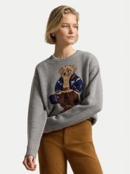 Polo Ralph Lauren Sweter 211B17771002 Szary ciemny Relaxed Fit. Szare swetry damskie Polo Ralph Lauren, l, bez wzorów, z wełny, bez kołnierzyka, bez ramiączek, bez kaptura. Za 2,899.00 zł.