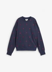 Bluza oversize z haftem, z mieszanki bawełny. Niebieskie bluzy damskie bonprix, bez wzorów, z bawełny, bez kaptura. Za 139.99 zł.
