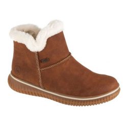 Buty Rieker Booties 74260-25 brązowe. Brązowe botki damskie na zimę, ze skóry, eleganckie, bez obcasa, na platformie, bez zapięcia. Za 447.33 zł.