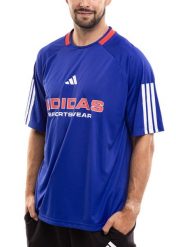 Koszulka męska adidas House of Tiro Jersey. Niebieskie koszulki sportowe męskie Adidas, l, bez wzorów, z jersey, bez kołnierzyka, bez ramiączek, na fitness i siłownię. Za 120.99 zł.