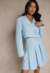 Niebieska Dwurzędowa Marynarka o Krótkim Fasonie Redafira. Niebieskie żakiety damskie Renee, l, z aplikacjami, eleganckie. Za 129.99 zł.