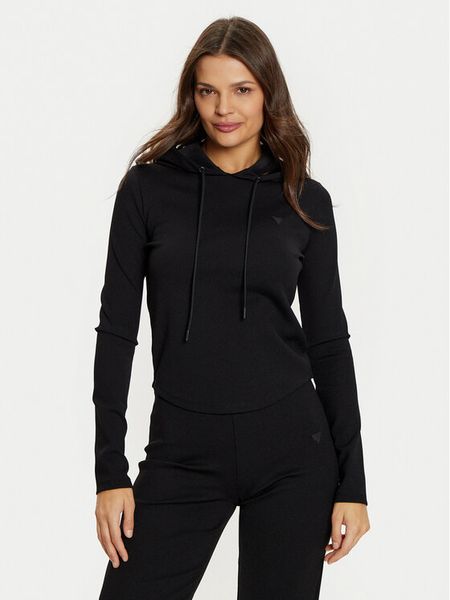 Guess Bluza V5RQ06 KCLH0 Czarny Regular Fit. Czarne bluzy damskie Guess, xl, z aplikacjami, z syntetyku, bez kaptura. Za 179.99 zł.