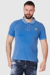 GUESS Niebieska męska koszulka polo z żółtym logo, Rozmiar S. Niebieskie koszulki polo męskie Guess, m, z aplikacjami, bez ramiączek. W wyprzedaży za 159.99 zł.