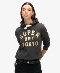 Superdry Bluza z kapturem Glitter Graphic Logo Washed Black. Czarne bluzy damskie Superdry., bez wzorów, z bawełny, z kapturem. Za 345.70 zł.