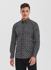 PAKO LORENTE – Czarna koszula w kwiaty. Czarne koszule męskie Pako Lorente, m, bez wzorów, z bawełny, bez kołnierzyka, bez ramiączek. Za 149.99 zł.