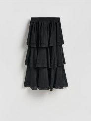 Spódnica z falbanami - czarny. Czarne spódnice damskie Reserved, l, bez wzorów, z tkaniny. Za 159.99 zł.