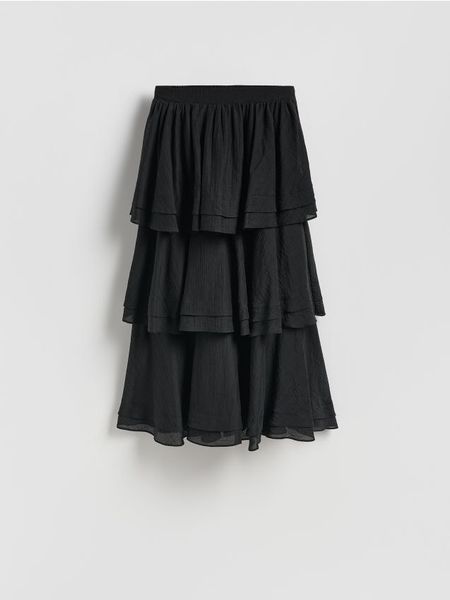 Spódnica z falbanami - czarny. Czarne spódnice damskie Reserved, l, bez wzorów, z tkaniny. Za 159.99 zł.