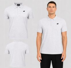 KOSZULKA MĘSKA POLO 4F SPORTOWA BAWEŁNIANA SZARA M0771 SS26. Szare koszulki polo męskie 4f, l, bez wzorów, z bawełny, bez kołnierzyka, bez ramiączek, na fitness i siłownię. Za 89.99 zł.