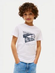 Tommy Hilfiger T-Shirt Graphic KB0KB09719 Biały Regular Fit. Białe t-shirty dla chłopców Tommy Hilfiger, bez wzorów, z bawełny, bez ramiączek. Za 89.99 zł.
