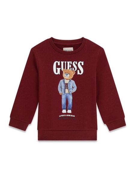 Guess Bluza N6RQ03 KAD74 Bordowy Regular Fit. Czerwone bluzy dla chłopców Guess, z aplikacjami, z bawełny, bez ramiączek, bez kaptura. Za 104.99 zł.