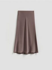 Spódnica midi - brązowy. Brązowe spódnice damskie Reserved, l, bez wzorów, z tkaniny, midi, proste. Za 99.99 zł.