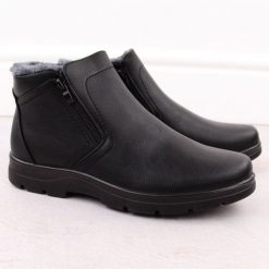 Botki męskie ocieplane czarne UNISOFT 8005. Czarne botki męskie marka niezdefiniowana, bez wzorów, ze skóry ekologicznej, bez zapięcia. Za 159.99 zł.