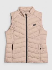4F Bezrękawnik z wypełnieniem syntetycznym damski - beżowy L. Brązowe kurtki damskie 4f, l, bez wzorów, z materiału, z kapturem. Za 199.99 zł.